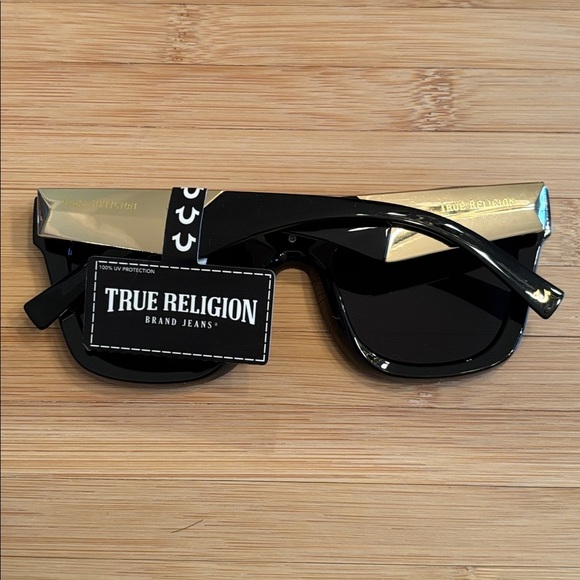 Brand New True Religion Black Oversized Square Cat Eye Sunglasses Gold Tone Logo main image 10